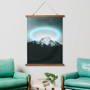Snowy mountain mysterious blue neon light hanging tapestry