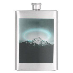 Snowy mountain mysterious blue neon light hip flask