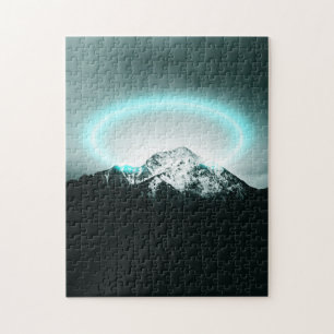 Snowy mountain mysterious blue neon light jigsaw puzzle