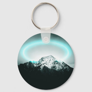 Snowy mountain mysterious blue neon light key ring