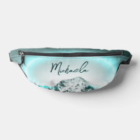 Snowy mountain mysterious blue neon light monogram