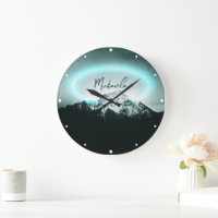 Snowy mountain mysterious blue neon light monogram