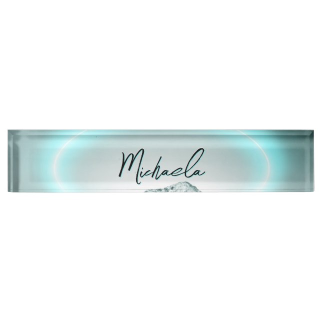 Snowy mountain mysterious blue neon light monogram nameplate (Front)