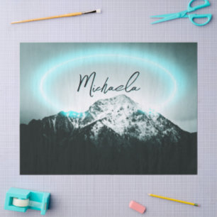 Snowy mountain mysterious blue neon light monogram tissue paper