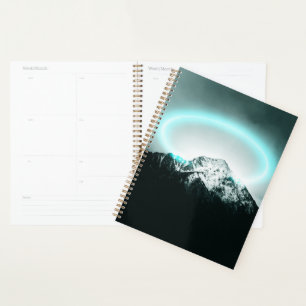 Snowy mountain mysterious blue neon light planner