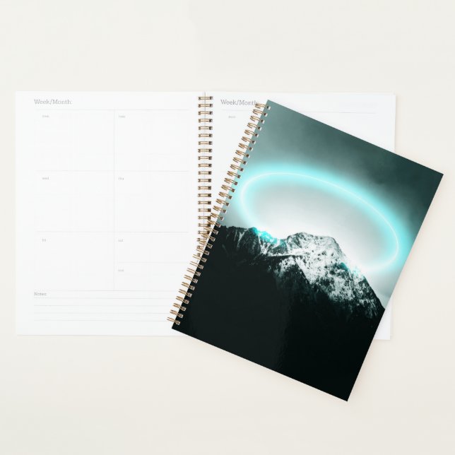 Snowy mountain mysterious blue neon light planner (Display)