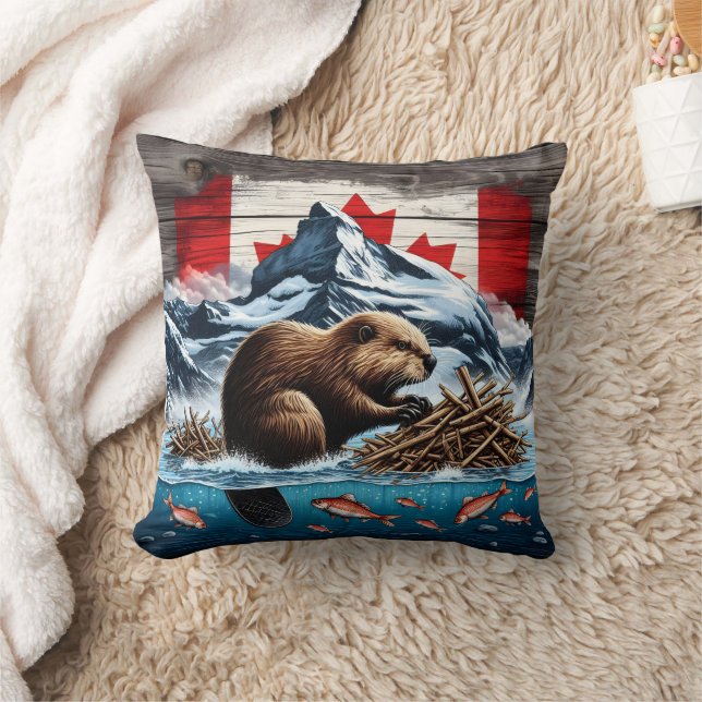 Snowy Mountain, Ocean, Canadian Beaver Cushion (Blanket)