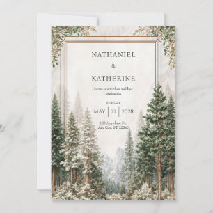 Snowy Mountain Pine Forest Wedding Invitation