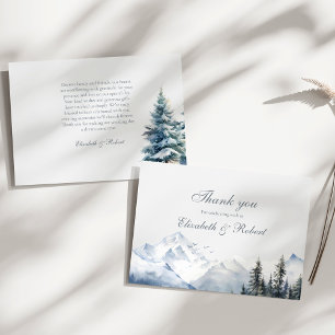 Snowy Mountain & Pine Trees Wedding Thank You Card