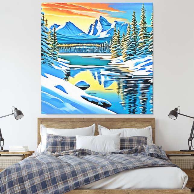 Snowy Mountain Reflection Canvas Print (Insitu (Bedroom))