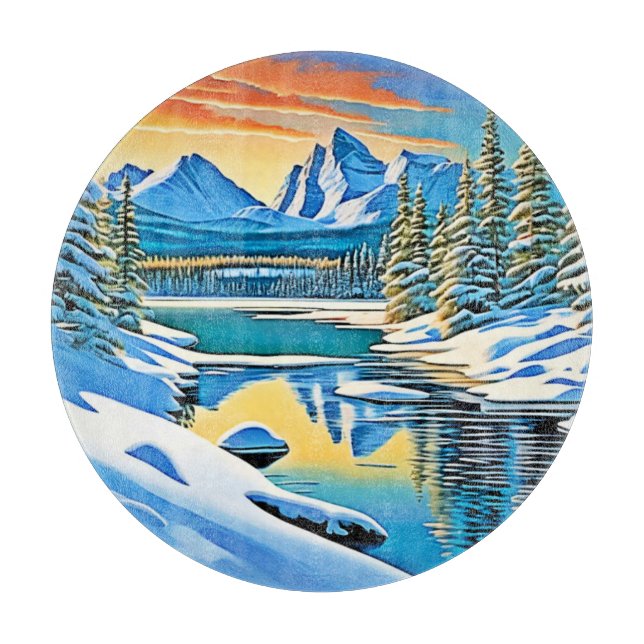 Snowy Mountain Reflection Cutting Board (Front)