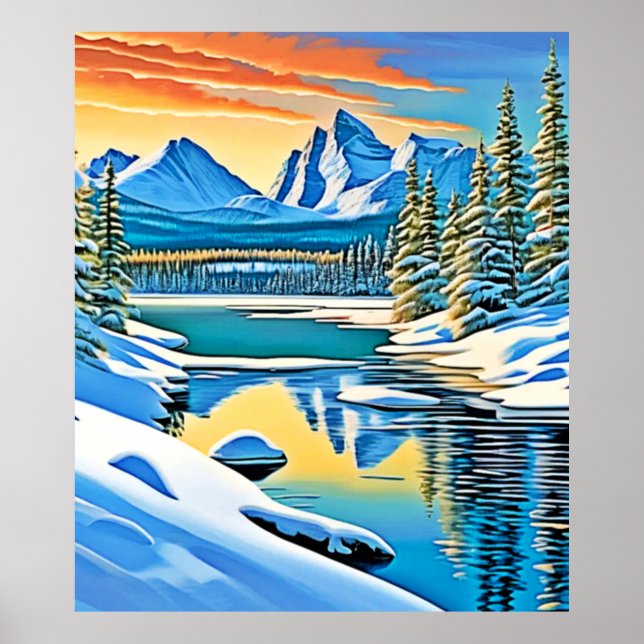 Snowy Mountain Reflection Poster (Front)