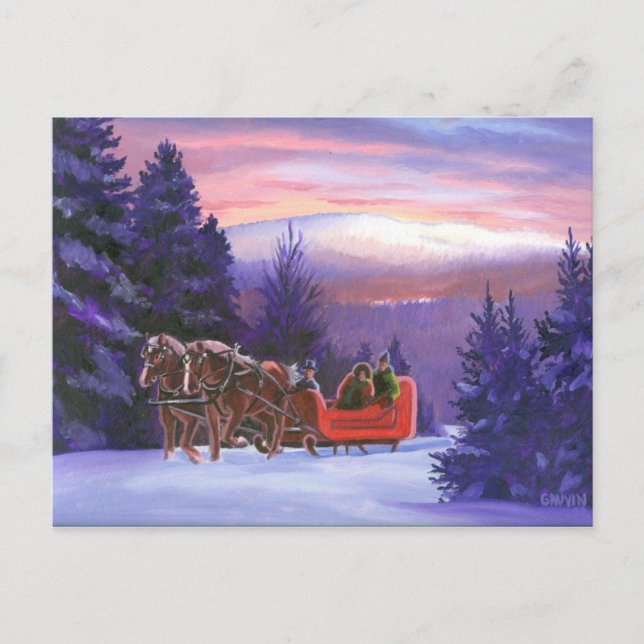 Snowy Mountain Sleigh Ride Postcard (Front)