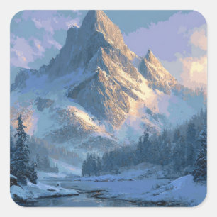 Snowy Mountain Square Sticker