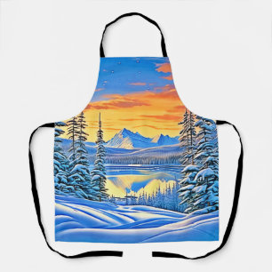 Snowy Mountain Sunset Glow Apron