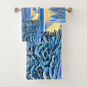 Snowy Mountain Sunset Glow Bath Towel Set
