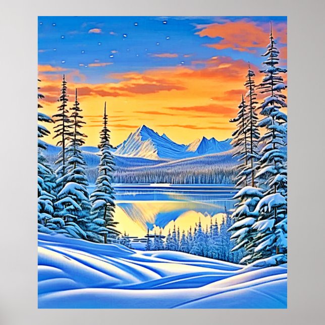 Snowy Mountain Sunset Glow Poster (Front)