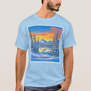 Snowy Mountain Sunset Glow T-Shirt