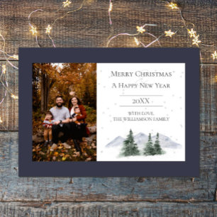 Snowy Mountain Top   Blue Photo Holiday Card