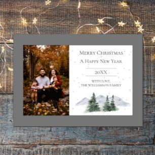 Snowy Mountain Top   Grey Photo Holiday Card