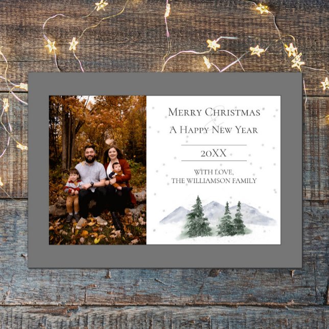 Snowy Mountain Top | Grey Photo Holiday Card (Gray Snowy Mountain Top Holiday Photo Card)