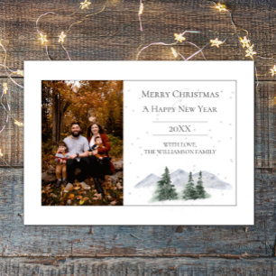 Snowy Mountain Top   White Photo Holiday Card