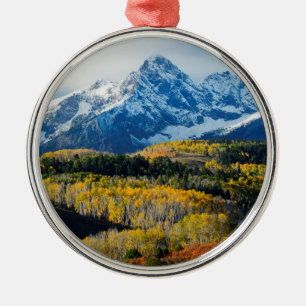 Snowy Mountain & Trees Metal Ornament