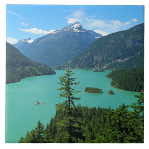 Snowy Mountain Turquoise Lake in Washington Ceramic Tile