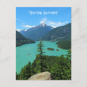 Snowy Mountain Turquoise Lake in Washington Invitation Postcard