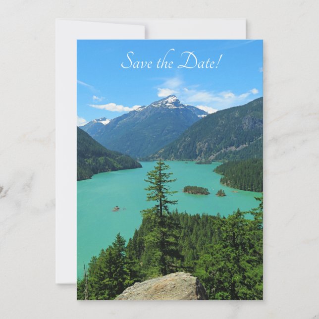 Snowy Mountain Turquoise Lake in Washington Save The Date (Front)