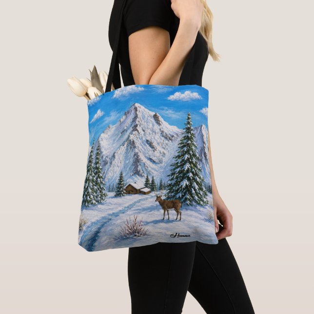Snowy Mountain Valley Tote Bag (Close Up)