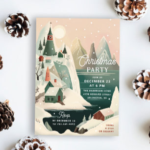 Snowy Mountain Village Holiday   Christmas Party Invitation