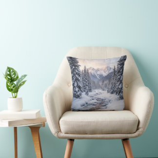 Snowy Mountain Winter Cushion