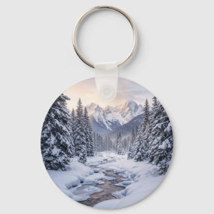 Snowy Mountain Winter Key Ring