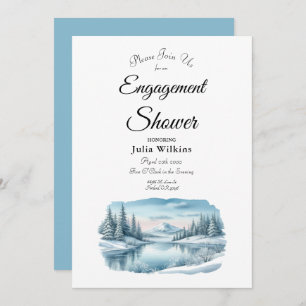 Snowy Mountain Winter Lake Engagement Shower Invitation