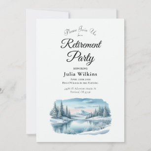 Snowy Mountain Winter Lake Retirement Party Invitation