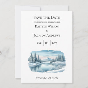 Snowy Mountain Winter Lake Save the Date