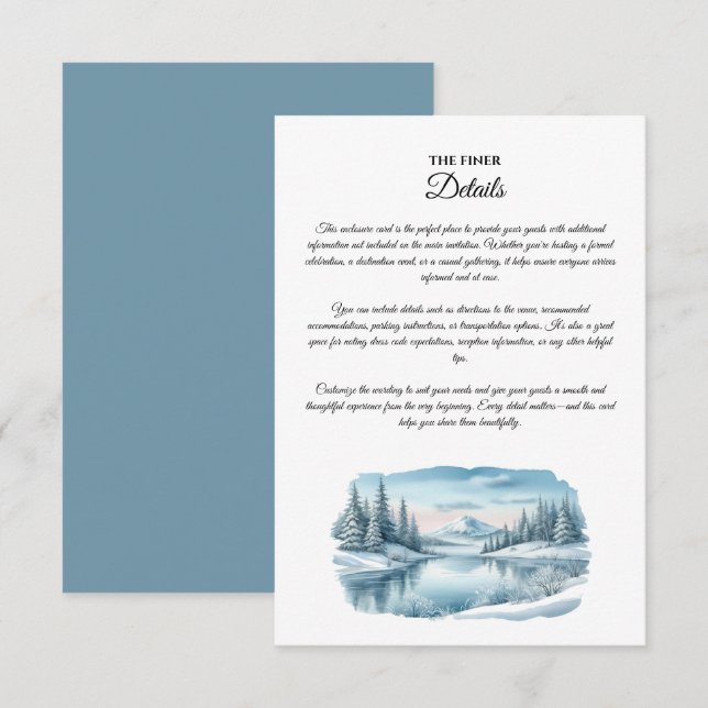 Snowy Mountain Winter Lake Wedding Enclosure Card (Front/Back)
