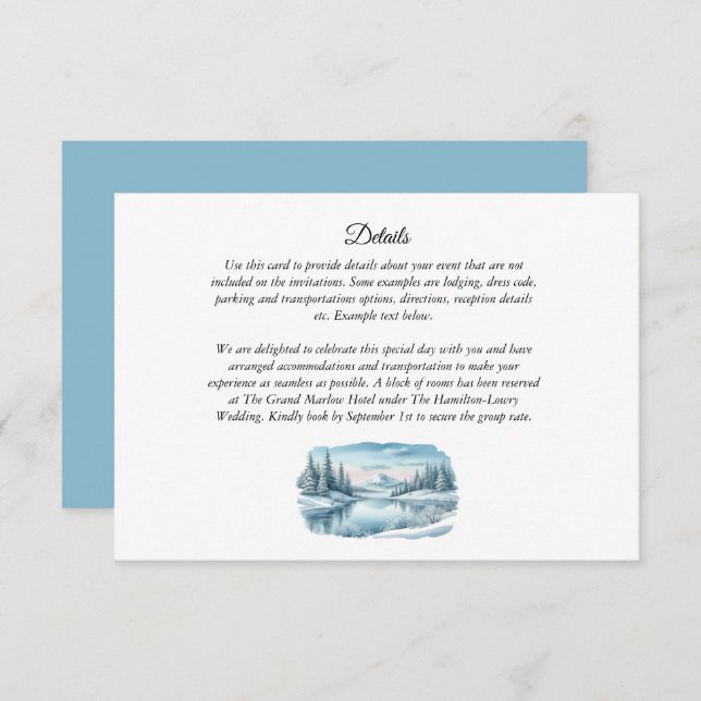 Snowy Mountain Winter Lake Wedding Enclosure Card (Front/Back)