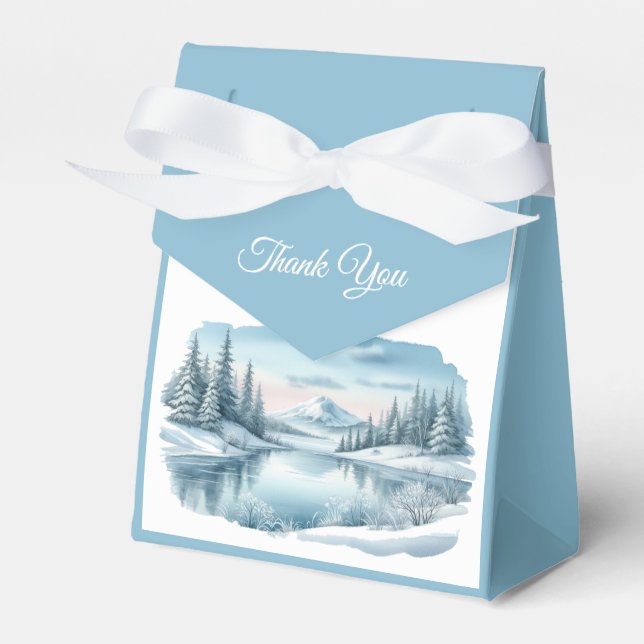 Snowy Mountain Winter Lake Wedding  Favour Box (Front Side)