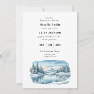 Snowy Mountain Winter Lake Wedding Invitation