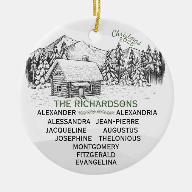 Snowy Mountain Winter Log Cabin X11 Ceramic Ornament (Front)