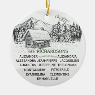 Snowy Mountain Winter Log Cabin X13 Ceramic Ornament