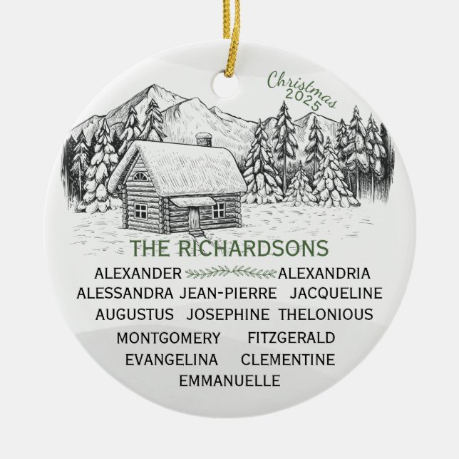 Snowy Mountain Winter Log Cabin X13 Ceramic Ornament (Front)