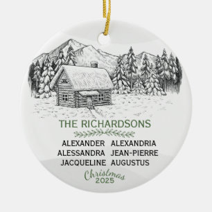 Snowy Mountain Winter Log Cabin X 6 Ceramic Ornament