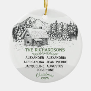 Snowy Mountain Winter Log Cabin X 7 Ceramic Ornament