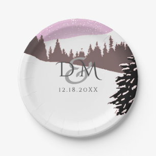 Snowy Mountain Winter Wedding Paper Plate