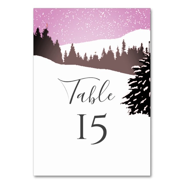 Snowy Mountain Winter Wedding Reception Table Number (Front)