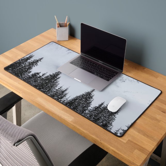 Snowy mountains and spruce forest desk mat (Office 2)