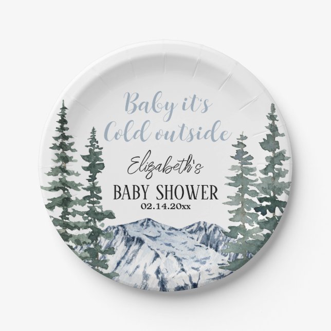 Snowy Mountains Baby It's Cold Outside  Paper Plate (Front)
